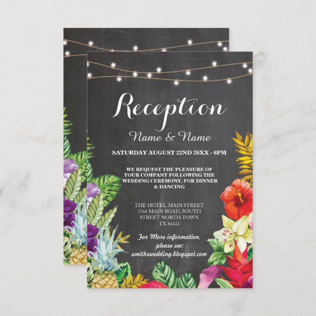Tarjetas de recepción de bodas Aloha Luau Tropical (Anverso / Reverso)
