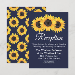 Tarjetas de recepción de bodas azules con girasole