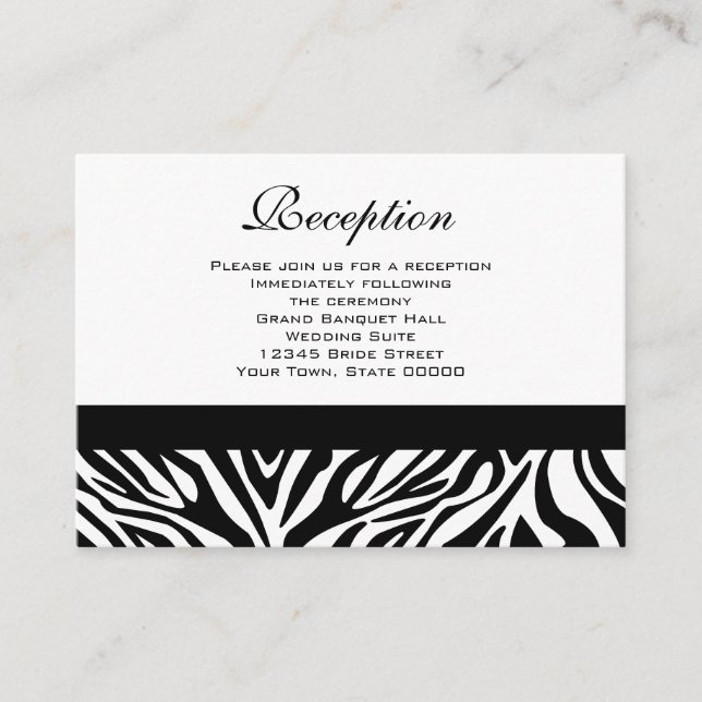 Tarjetas de recepción de bodas cebra blanca y negr (Anverso)