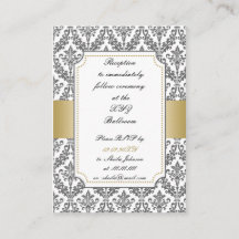 Tarjetas de recepción de bodas con damasco dorado