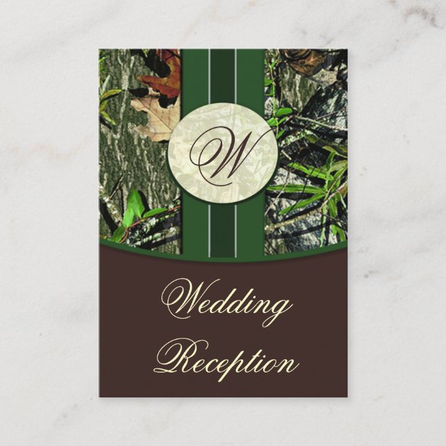 Tarjetas de recepción de bodas de camo verde marró (Anverso)