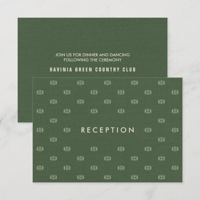 Tarjetas de recepción de bodas de patrón verde (Anverso / Reverso)
