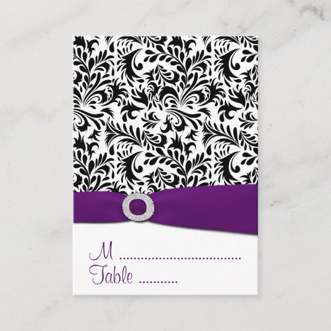 Tarjetas de recepción de casamiento negro y morado (Anverso)