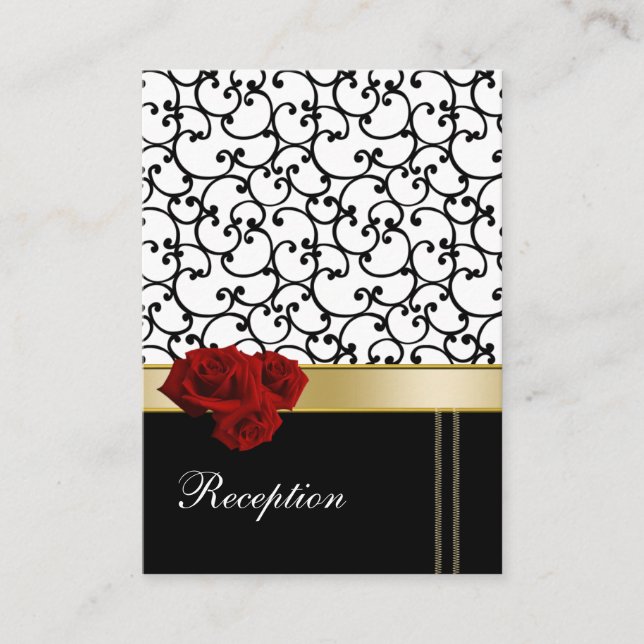 tarjetas de recepción de damasco de rosas rojas (Anverso)