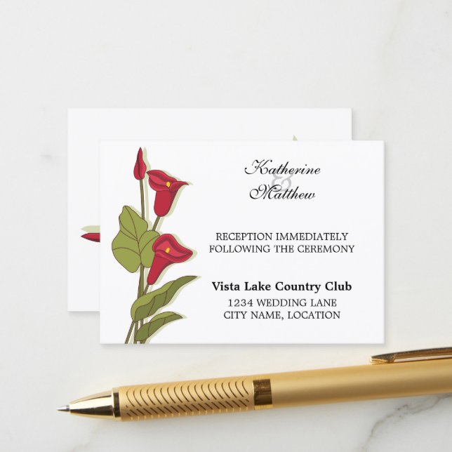 Tarjetas de Recepción de Elegante Cala en Magenta (Anverso/Reverso In Situ)