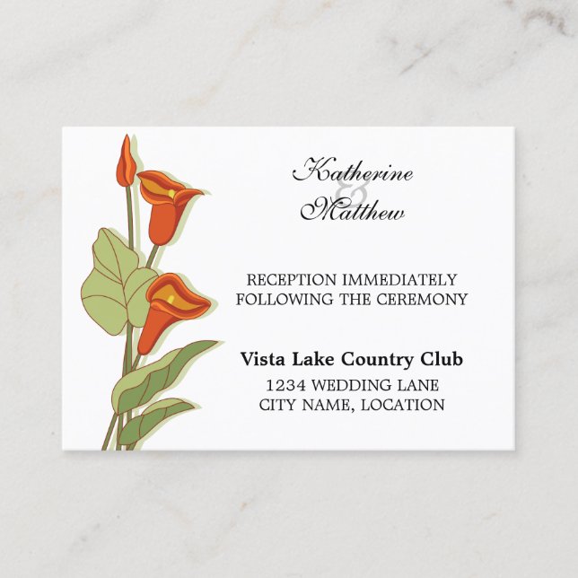 Tarjetas de recepción de elegante cala en naranja (Anverso)