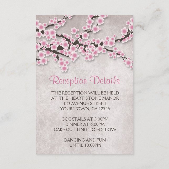 Tarjetas de Recepción de Flor de Cerezo Rosa Rústi (Anverso)