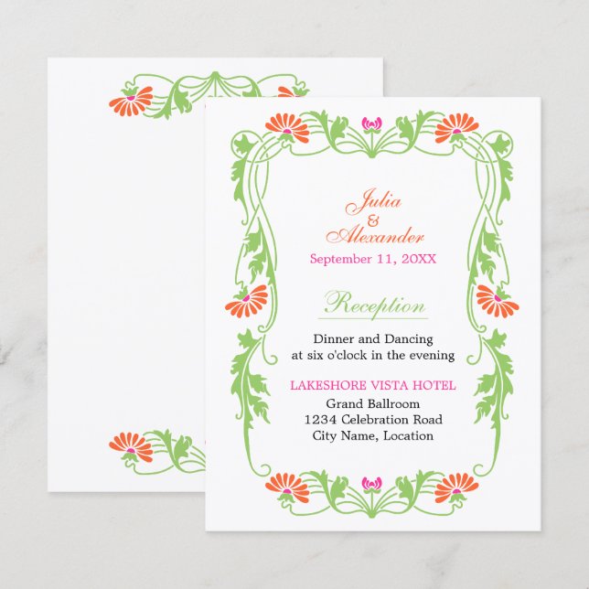 Tarjetas de Recepción de Florales y Remolinos de H (Anverso / Reverso)
