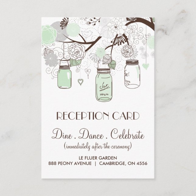 Tarjetas de recepción de frascos mason florales ve (Anverso)