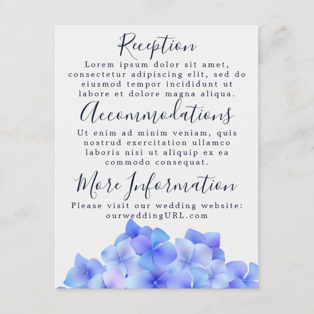Tarjetas de recepción de hortensias azules a la ac (Anverso)