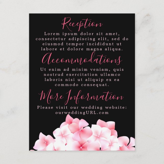 Tarjetas de recepción de Hortensias Rosa Acuarela (Anverso)