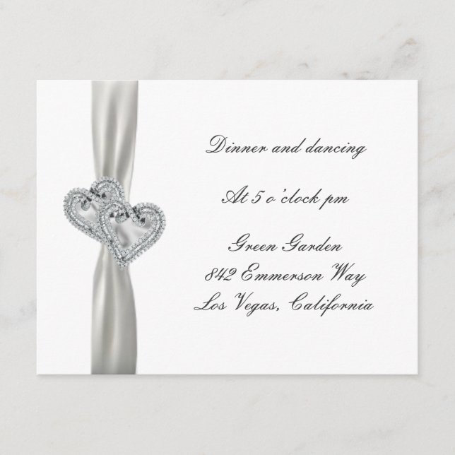 Tarjetas de recepción de la boda blanca Hearts (Anverso)