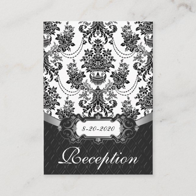 Tarjetas de recepción de la boda Damask en blanco  (Anverso)