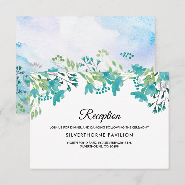 Tarjetas de recepción de la boda de flores silvest (Anverso / Reverso)