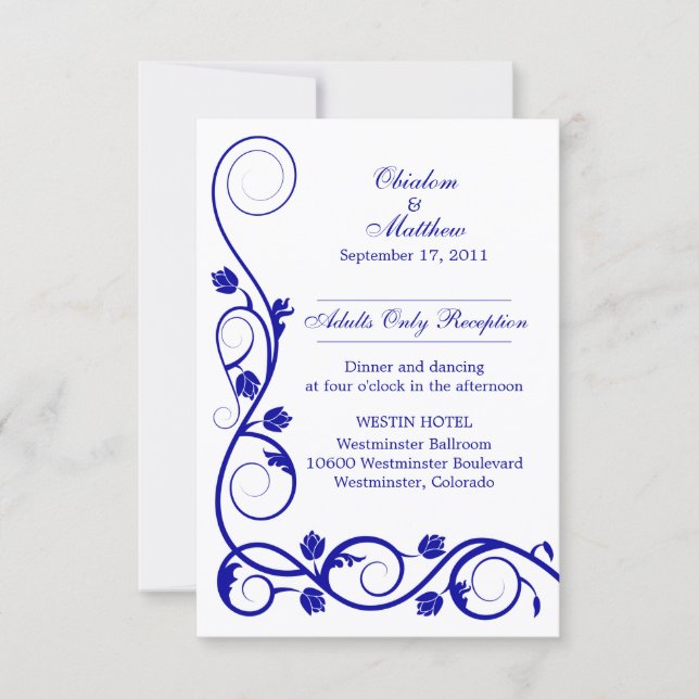 Tarjetas de recepción de las Royal Blue Swirls per (Anverso)