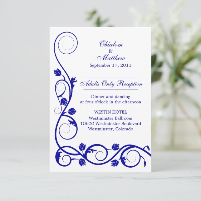 Tarjetas de recepción de las Royal Blue Swirls per (Anverso de pie)