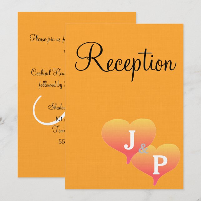 Tarjetas de Recepción de Monograma Corazones Naran (Anverso / Reverso)