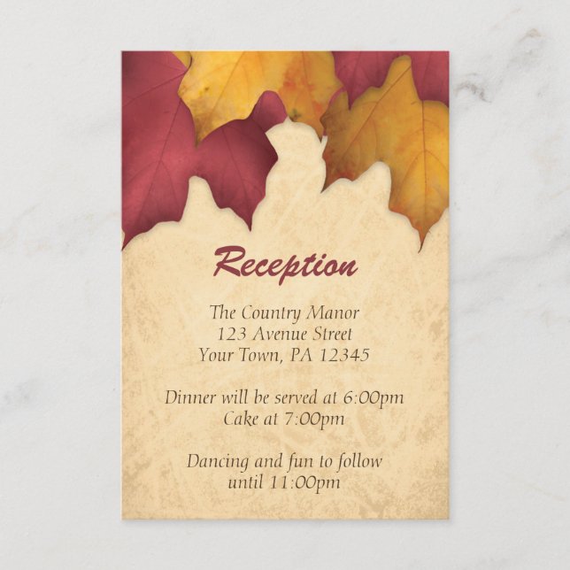 Tarjetas de Recepción de Otoño Rústicas Burgundy D (Anverso)