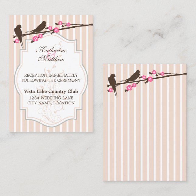 Tarjetas de Recepción de Pájaros en Sakura Florido (Anverso / Reverso)