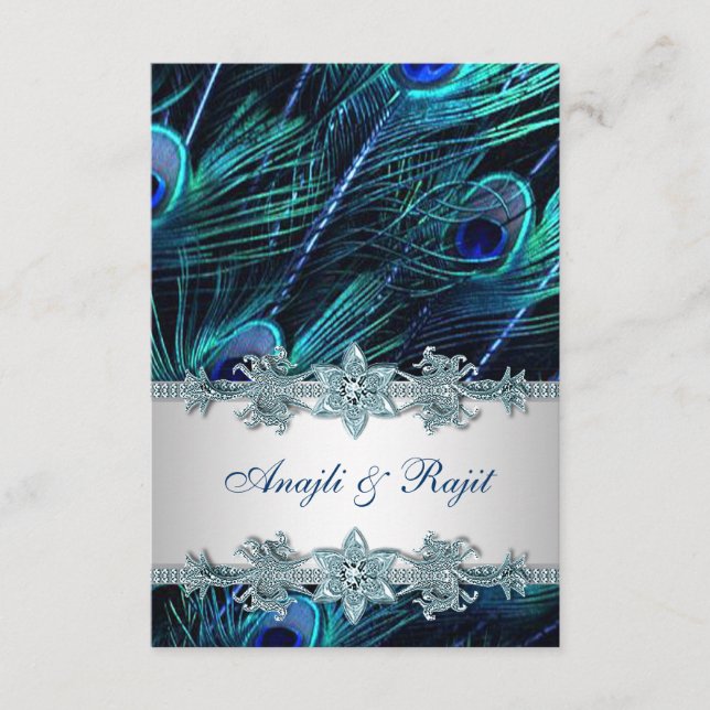 Tarjetas de Recepción de Pavo Real Indio Azul Roya (Anverso)