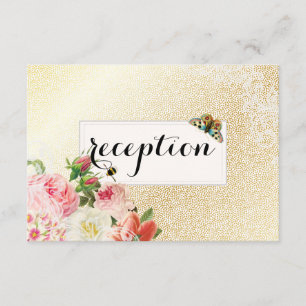 Tarjetas de recepción de rosas vintage/oro falso d