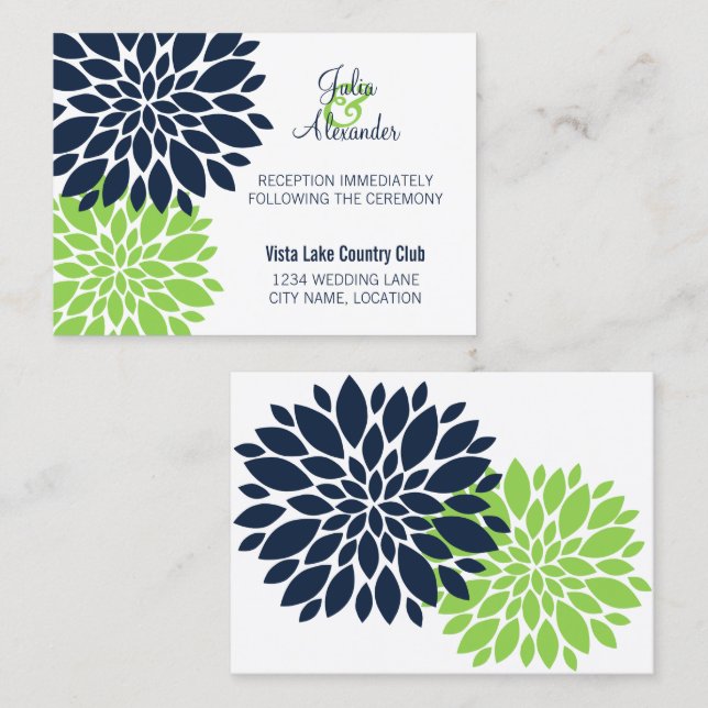 Tarjetas de Recepción Floral Verde Marítimo Elegan (Anverso / Reverso)