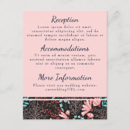 Tarjetas de recepción florales rosadas y azul verd