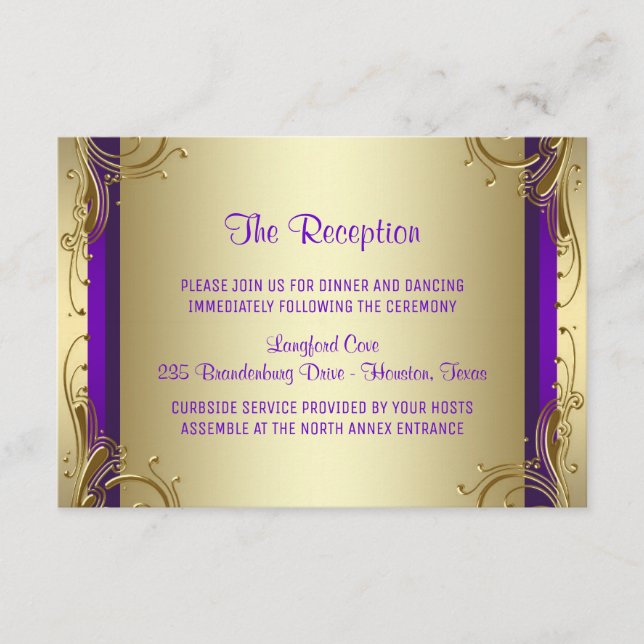 Tarjetas de recepción moradas y doradas (Anverso)