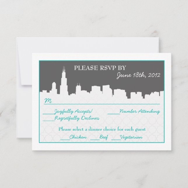 Tarjetas de recepción RSVP de paisaje urbano moder (Anverso)