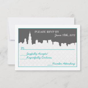 Tarjetas de recepción RSVP de paisaje urbano moder