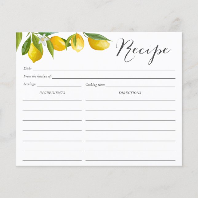 Tarjetas de receta con tema de limón (Anverso)