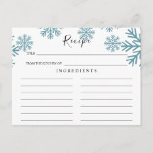Tarjetas de Receta de Boda de Copos de Nieve Azul 