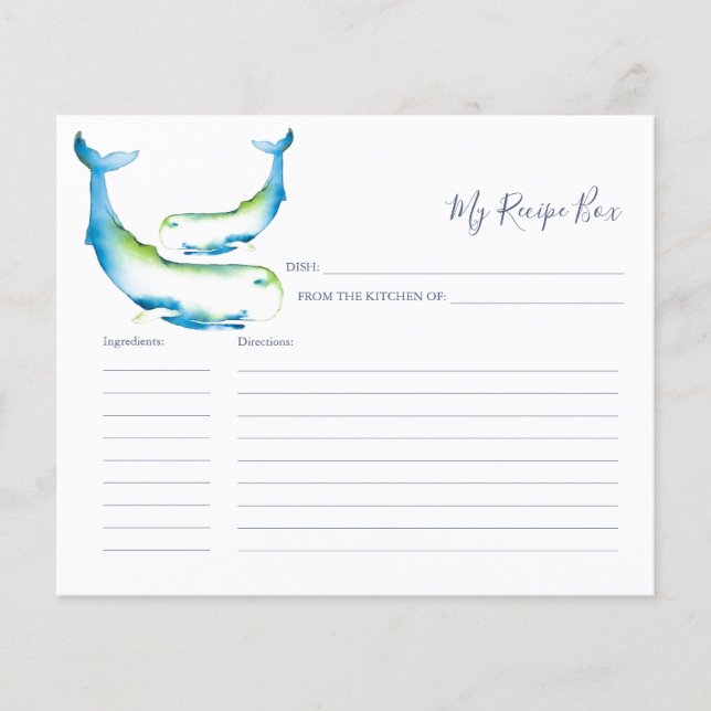 Tarjetas de receta de cocina ballena azul (Anverso)