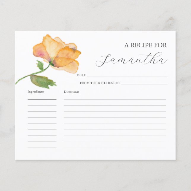 Tarjetas de receta de cocina Naranja Flores acuáti (Anverso)
