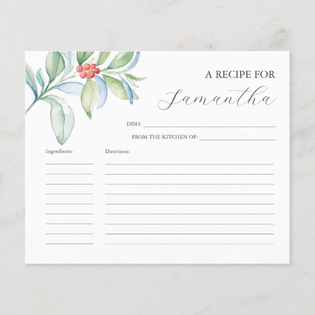 Tarjetas de receta de cocina Navidades acuarelas (Anverso)