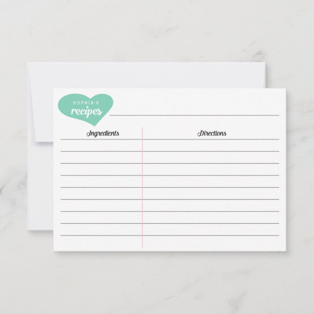 Tarjetas de Receta de Corazón Personalizada para D (Anverso)