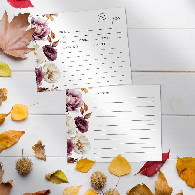 Tarjetas de receta de ducha con flores de borgoña  (Subido por el creador)