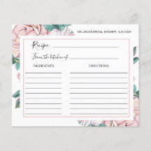 Tarjetas de receta de ducha de novia floral rosa