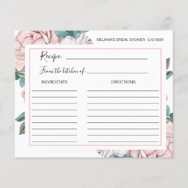 Tarjetas de receta de ducha de novia floral rosa