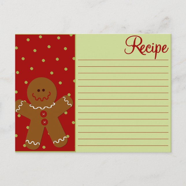 Tarjetas de receta de Gingerbread para navidades (Anverso)