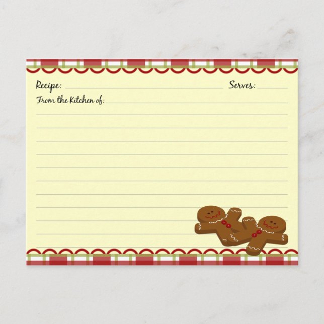 Tarjetas de receta de Gingerbread para navidades (Anverso)