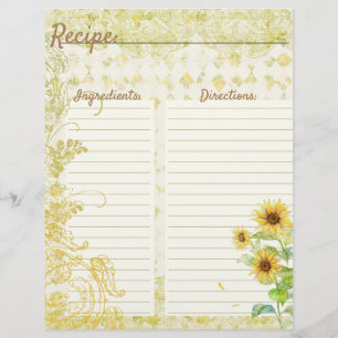 Tarjetas de receta de girasoles