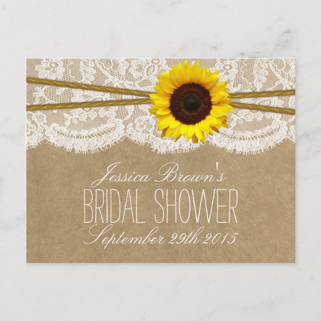 Tarjetas de receta de Kraft, Lace & Sunflower Brid (Anverso)