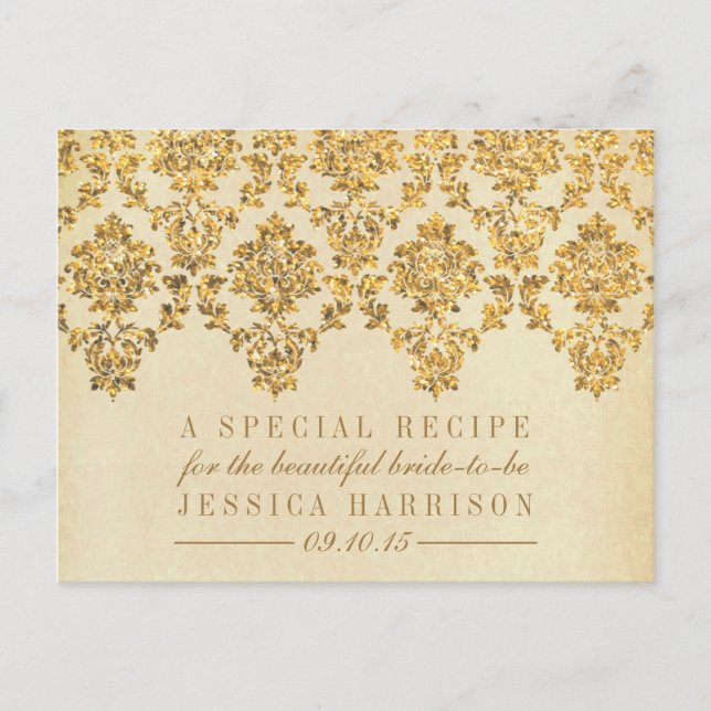 Tarjetas de receta de la ducha de novia de Damask  (Anverso)
