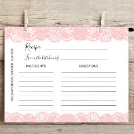 Tarjetas de receta de la ducha de novia de encaje