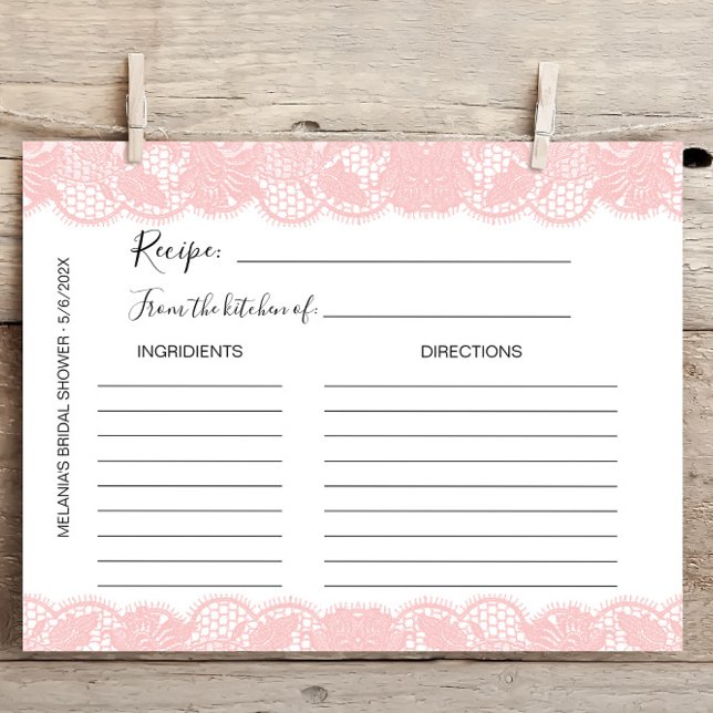 Tarjetas de receta de la ducha de novia de encaje  (Subido por el creador)