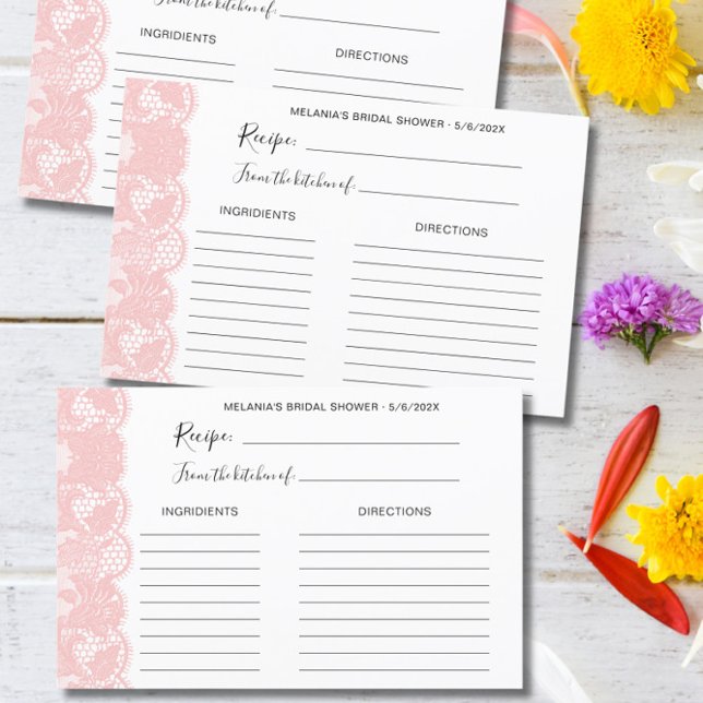 Tarjetas de receta de la ducha de novia de encaje  (Subido por el creador)