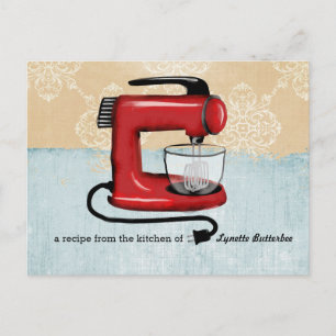 Tarjetas de receta de mezclador de stand rojo retr