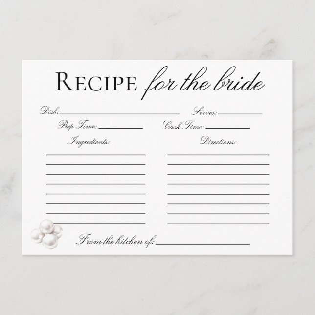 Tarjetas de Receta de Perlas y Prosecco para la No (Anverso)