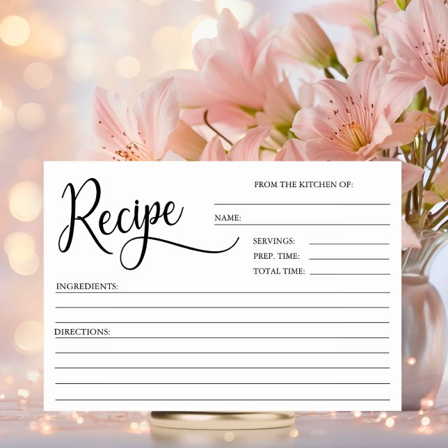 TARJETAS DE RECETA DE RECIBO Minimalistas (Modern Minimalist White Bridal Shower RECIPE CARDS)